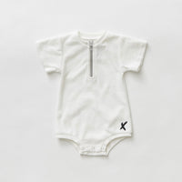 Hey kid Zip Terry Onesie- White