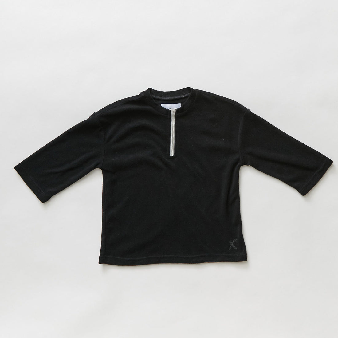 Hey kid Zip Terry Shirt- Three Quarter Sleeves- Black