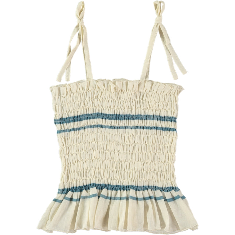 Belle Chiara Blue Double Stripe Athena Ruffle Top