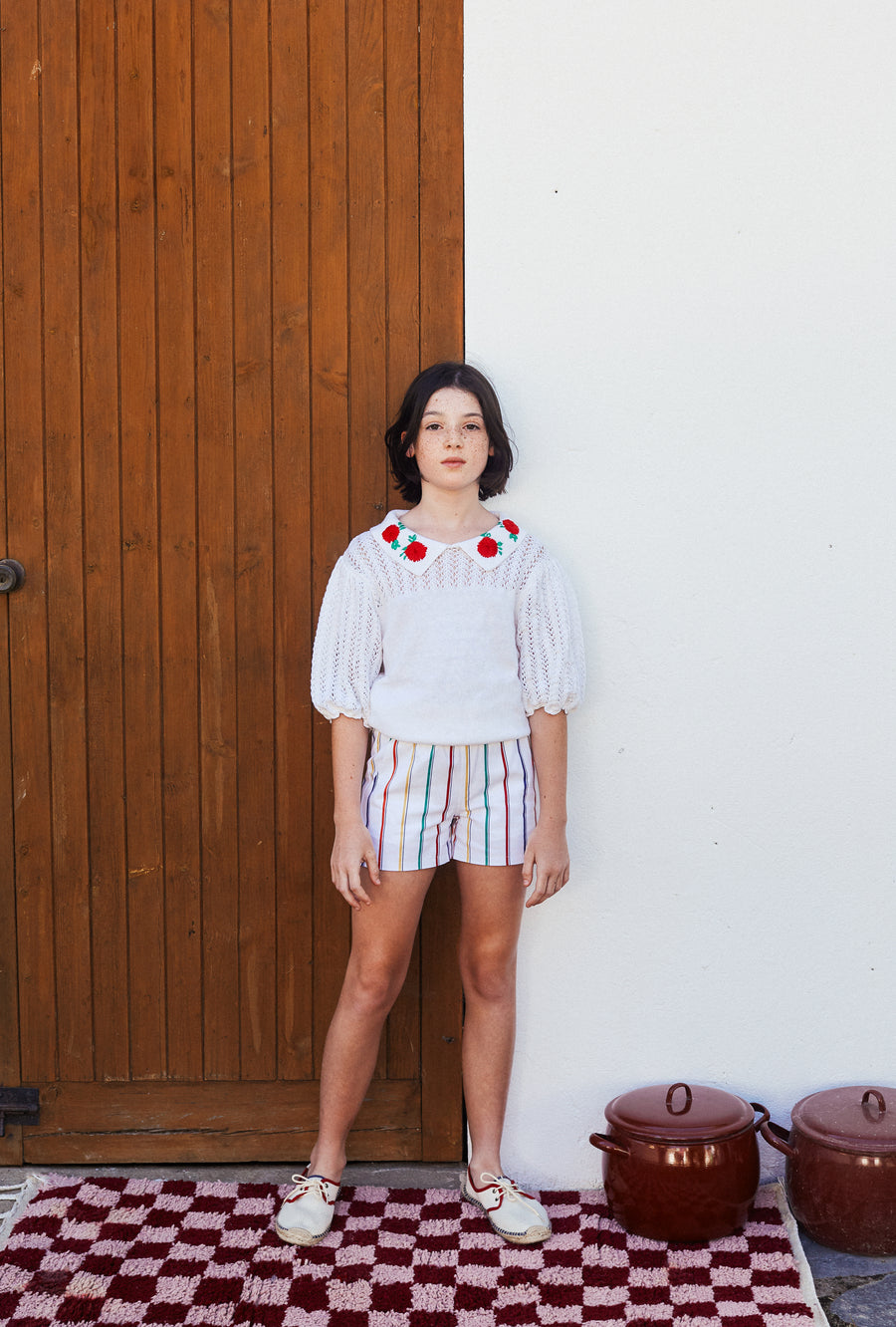Fish and kids Knitted Polo With Embroidered Flowers