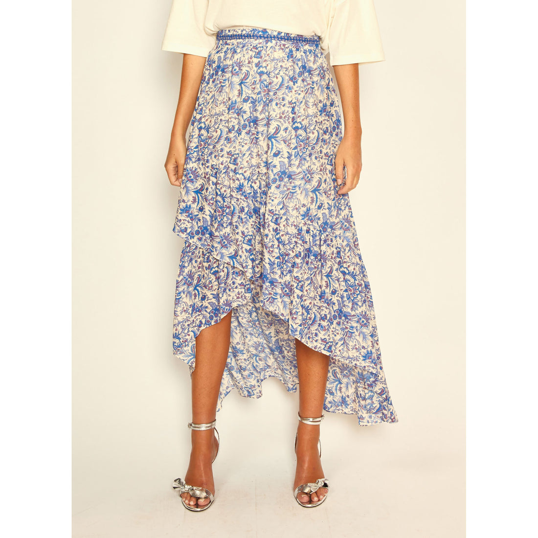 ba&amp;sh Ecru Floral Billie Skirt