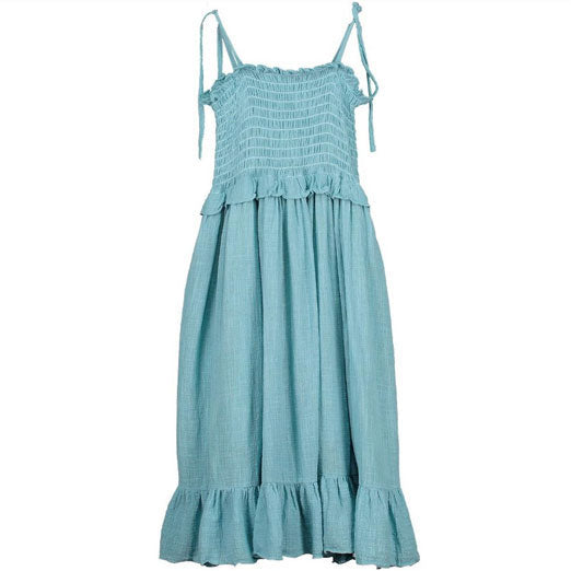 Belle Chiara Washed Turquoise Weft Muslin Smocked Dress