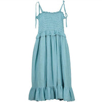 Belle Chiara Washed Turquoise Weft Muslin Smocked Dress