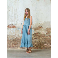 Belle Chiara Washed Turquoise Weft Muslin Smocked Dress