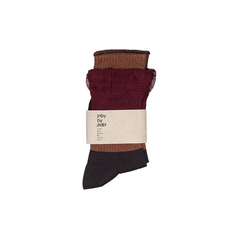 JNBY Burgundy Layered Ruffle Socks