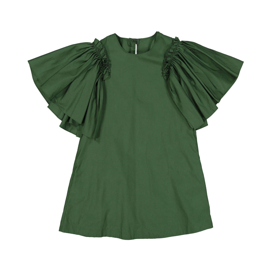 JNBY Forest Green Ruffle Sleeves Dress