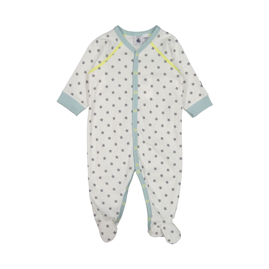 Petit Bateau White-Grey Star Front Snap Footie