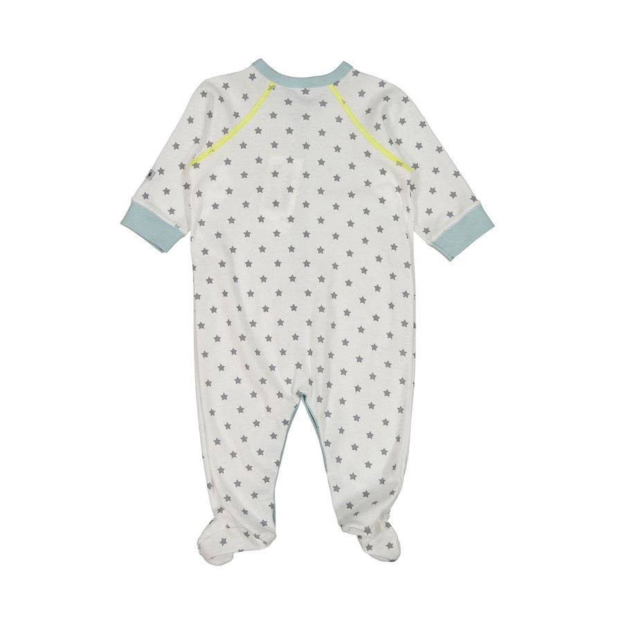 Petit Bateau White-Grey Star Front Snap Footie