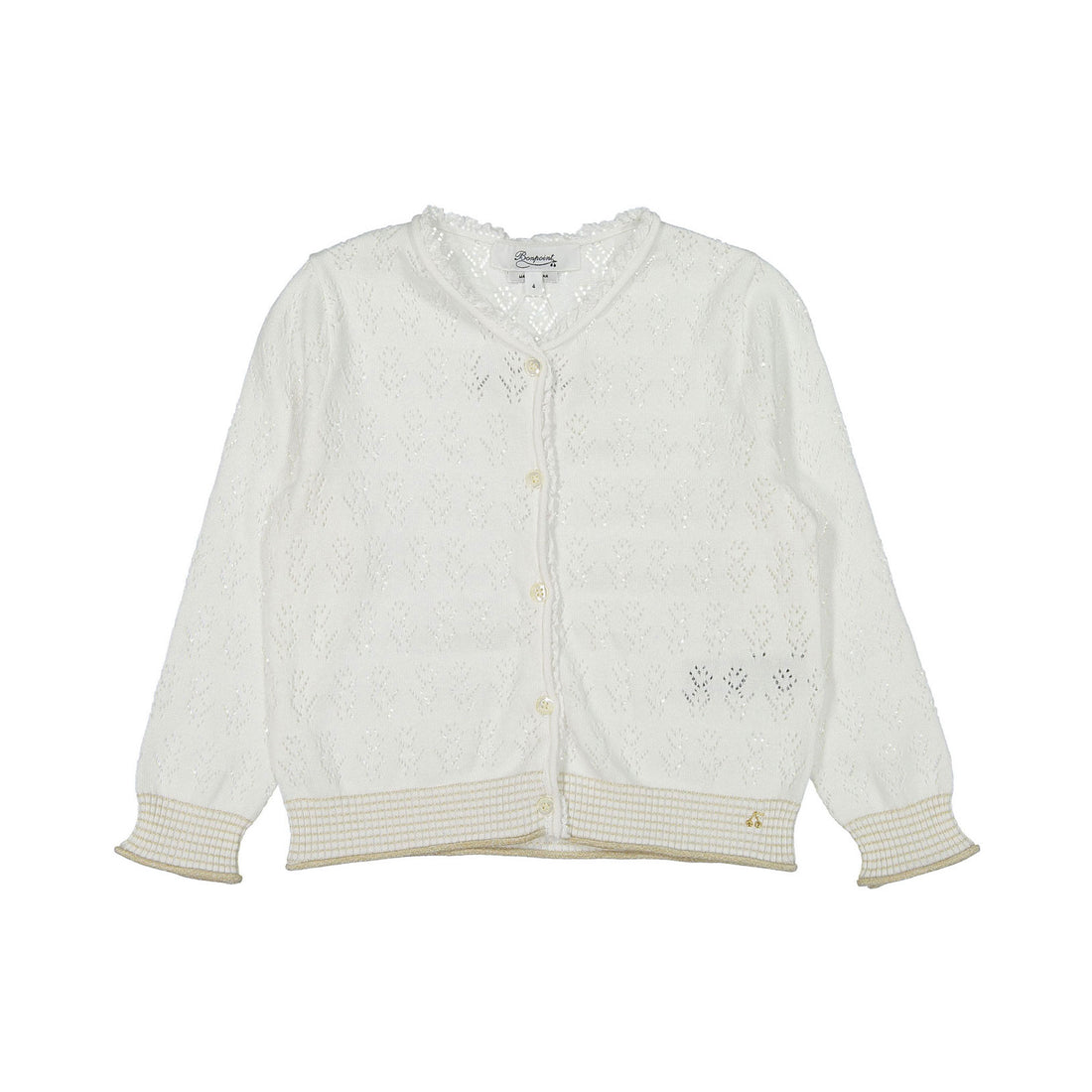 Bonpoint Cream Openwork Lurex Trimmed Cardigan