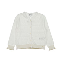 Bonpoint Cream Openwork Lurex Trimmed Cardigan