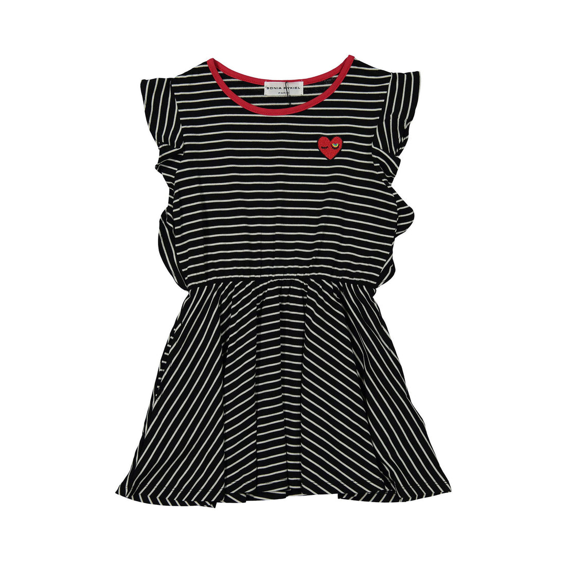 Sonia Rykiel Black Stripe Ruffle Sleeve Jersey Dress