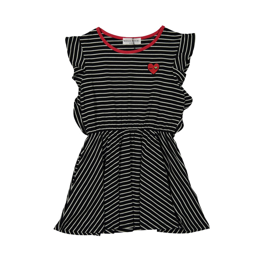 Sonia Rykiel Black Stripe Ruffle Sleeve Jersey Dress