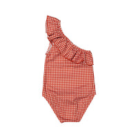 Sonia Rykiel Red Vichy Elouise One-Shoulder Swimsuit
