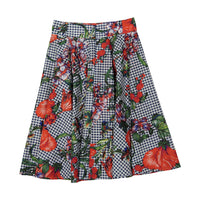 Ava and Lu Blue Check/Floral Flair Skirt