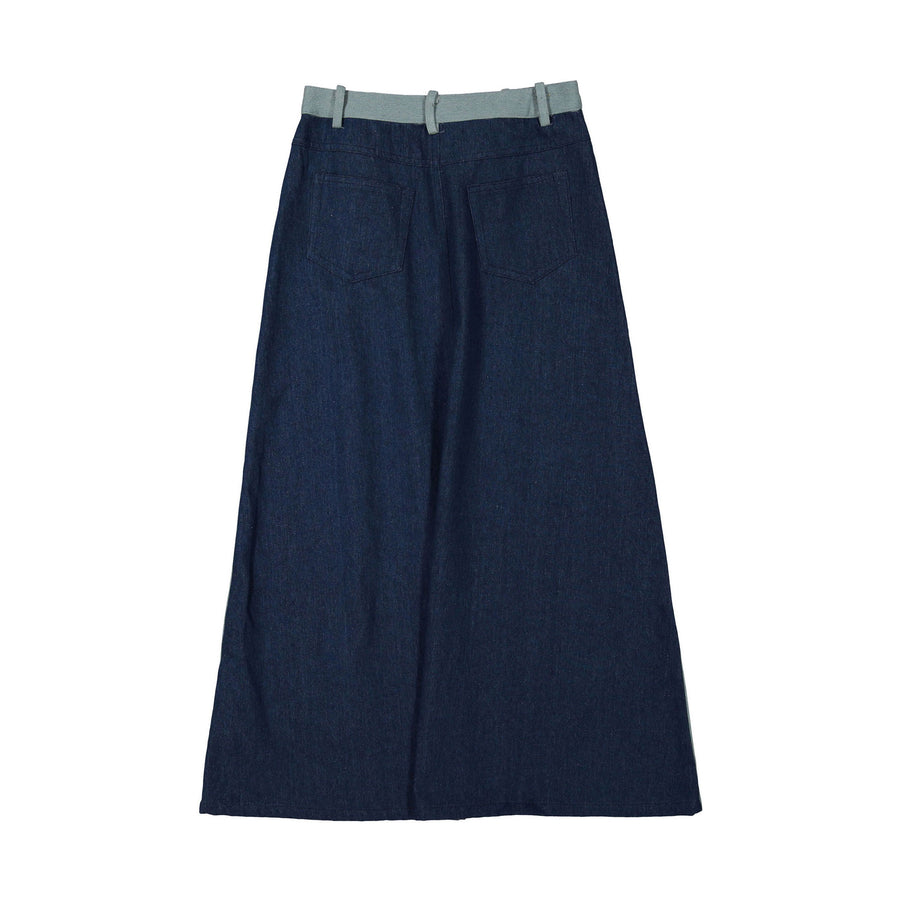 Ava and Lu Light Denim/Dark Denim Midi A-line Skirt