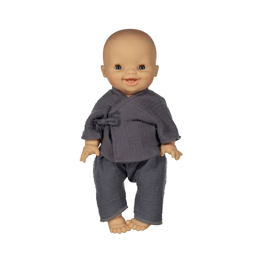 MiniKane Grey Double Cotton Gauze Niki Kimono Set
