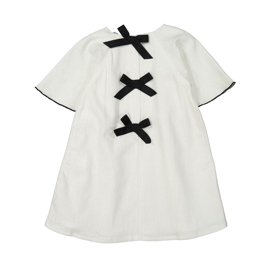 Nueces Ivory Linen Orchid Bow Dress
