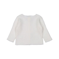 Bonton White Ribbed Knit Baby Cardigan