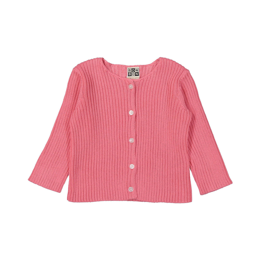 Bonton Bubble Gum Pink Ribbed Knit Baby Cardigan