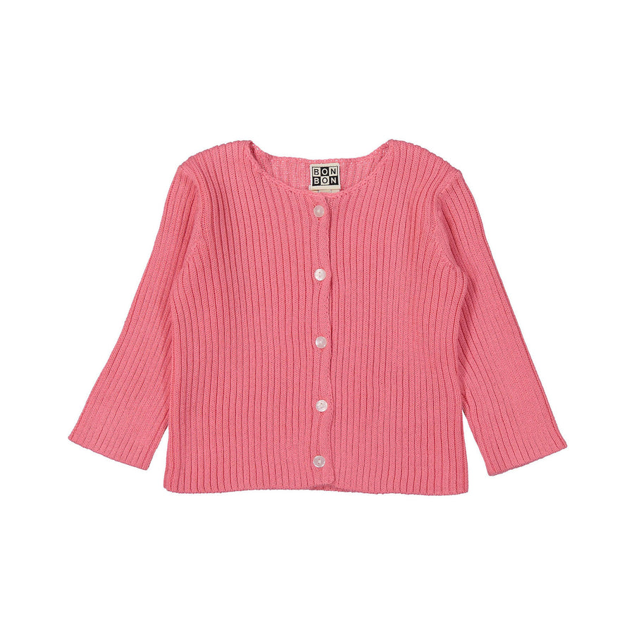 Bonton Bubble Gum Pink Ribbed Knit Baby Cardigan
