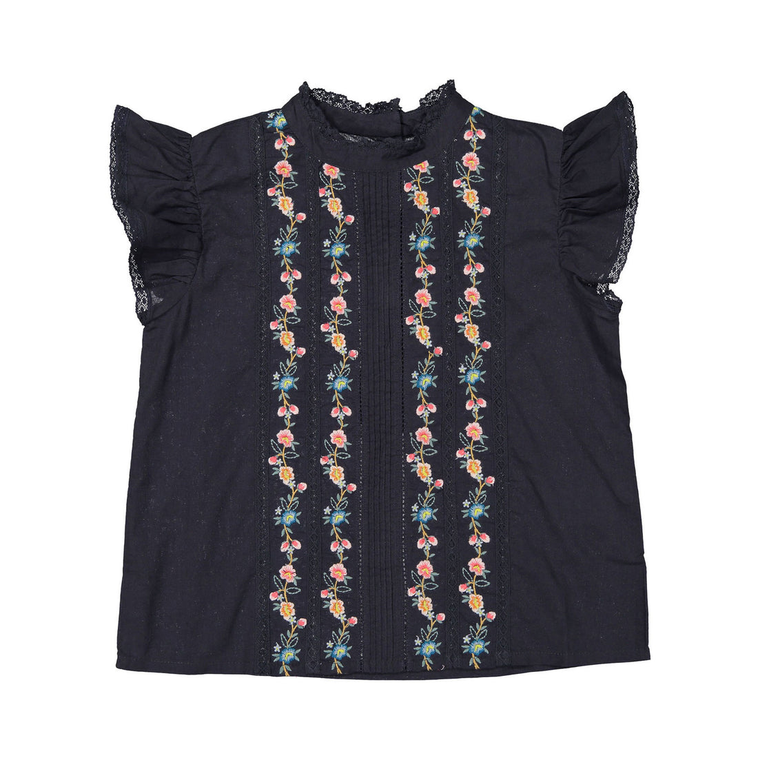 Bonton Kitten Grey Embroidered Pintuck Blouse