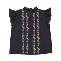 Bonton Kitten Grey Embroidered Pintuck Blouse