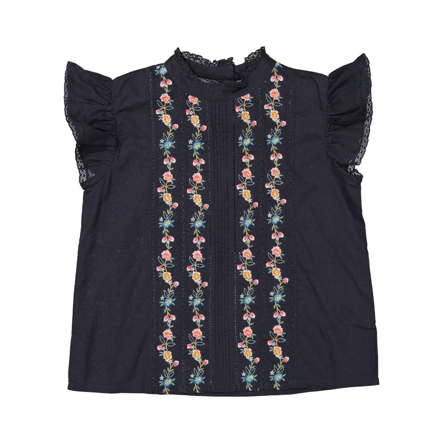 Bonton Kitten Grey Embroidered Pintuck Blouse