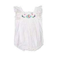 Bonton White Embroidered Flutter Sleeve Alix Romper