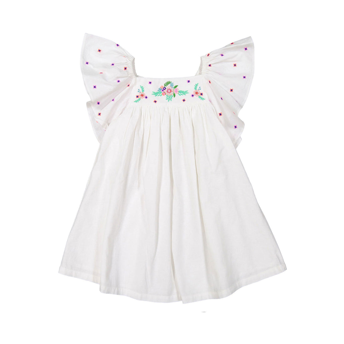 Bonton White Embroidered Flutter Sleeve Reve Dress