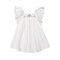 Bonton White Embroidered Flutter Sleeve Reve Dress
