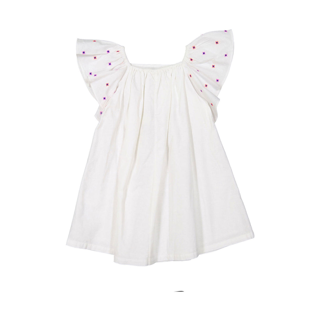 Bonton White Embroidered Flutter Sleeve Reve Dress