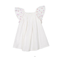 Bonton White Embroidered Flutter Sleeve Reve Dress