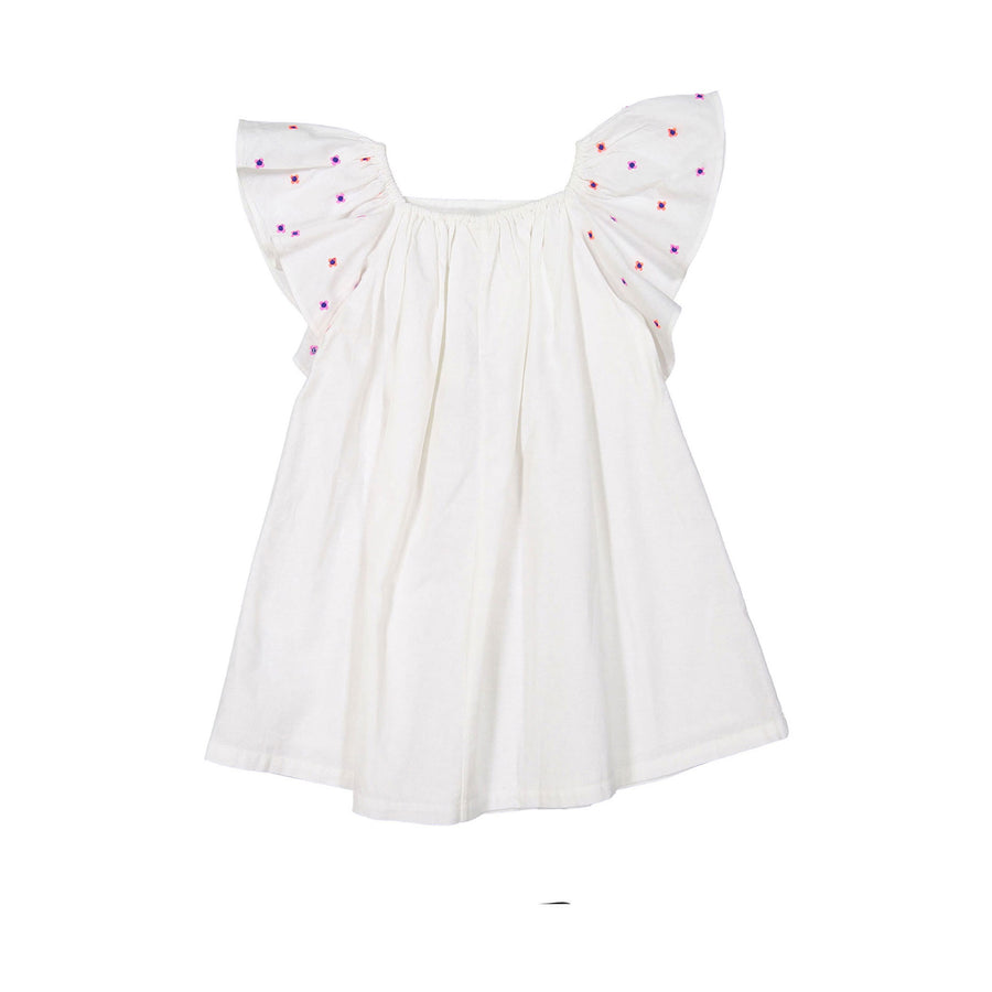 Bonton White Embroidered Flutter Sleeve Reve Dress
