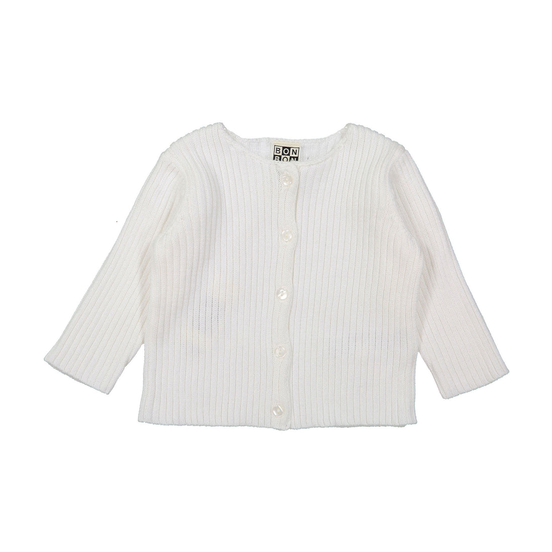 Bonton White Ribbed Knit Baby Cardigan