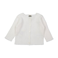 Bonton White Ribbed Knit Baby Cardigan