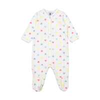 Petit Bateau White Multi Hearts Front Snap Footie
