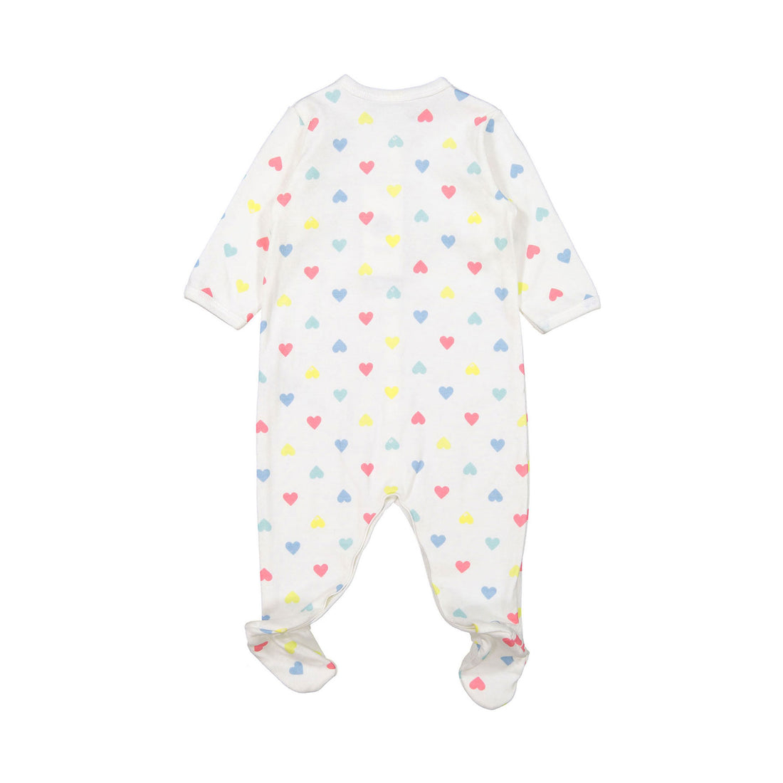 Petit Bateau White Multi Hearts Front Snap Footie