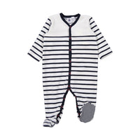 Petit Bateau Navy Velour Stripe Front Snap Footie