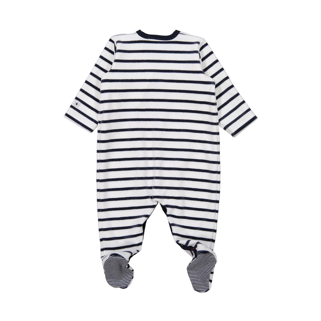 Petit Bateau Navy Velour Stripe Front Snap Footie