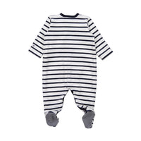 Petit Bateau Navy Velour Stripe Front Snap Footie