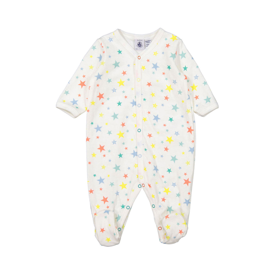 Petit Bateau White Multi Stars Front Snap Footie