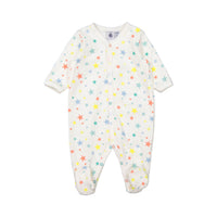 Petit Bateau White Multi Stars Front Snap Footie
