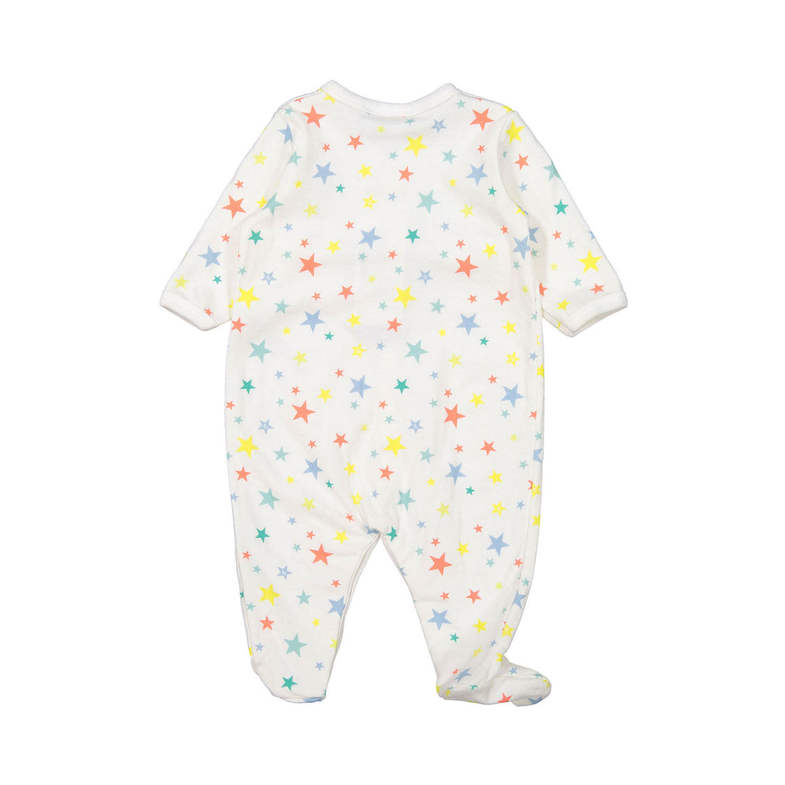 Petit Bateau White Multi Stars Front Snap Footie