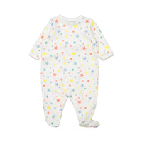 Petit Bateau White Multi Stars Front Snap Footie