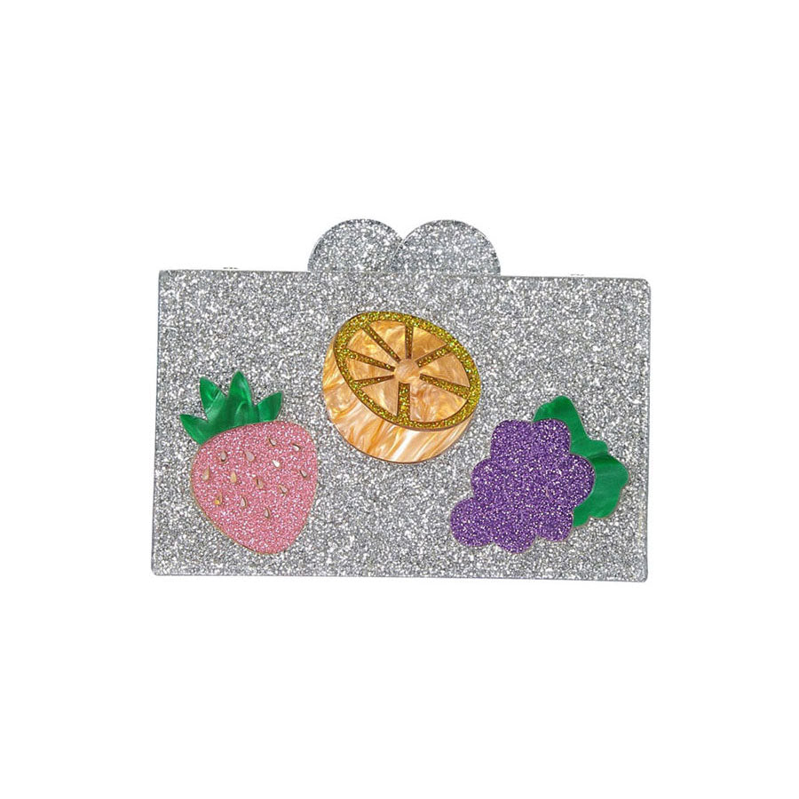 Bari Lynn Silver Fruit Acrylic Box Bag
