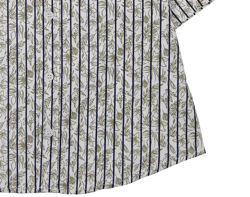 Boys and Arrows Navy Stripe Green Floral Short Sleeve Shirt