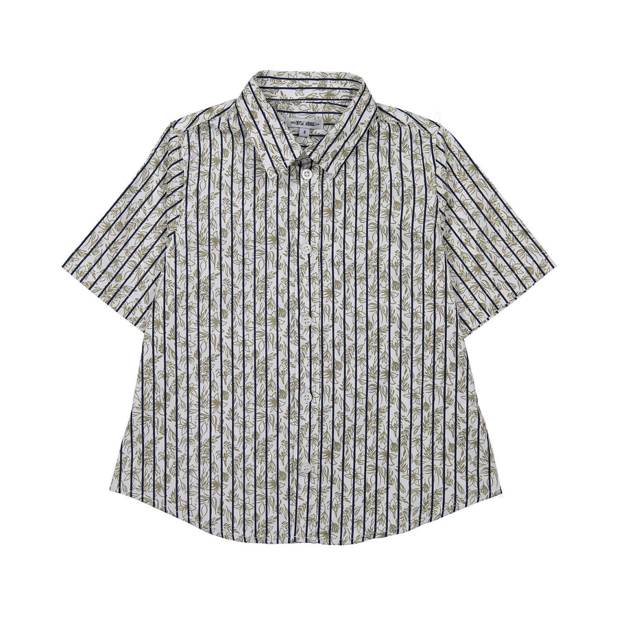 Boys and Arrows Navy Stripe Green Floral Short Sleeve Shirt