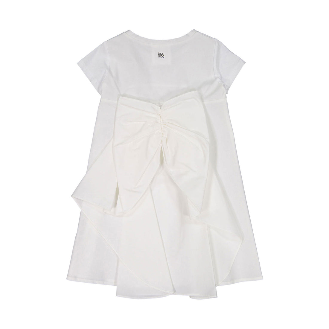DOUDOU White Cotton Back Bow Dress