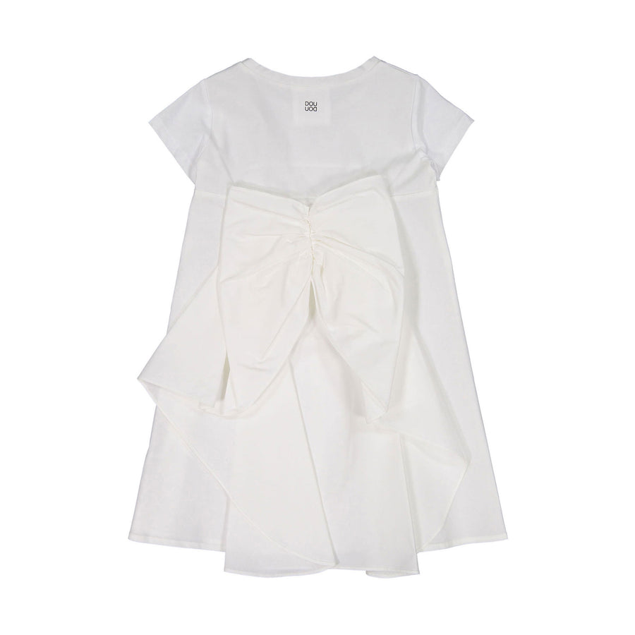 DOUDOU White Cotton Back Bow Dress