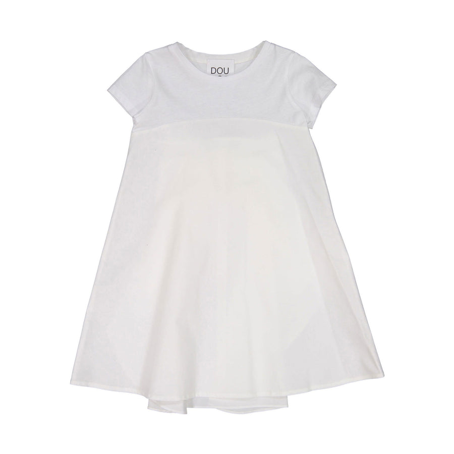 DOUDOU White Cotton Back Bow Dress
